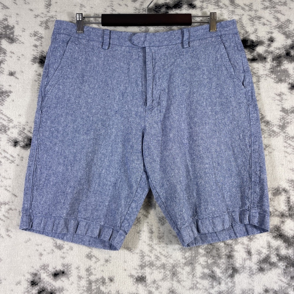 J Crew Rivington Shorts Mens Size‎ 36w Blue Textured Woven Linen Blend Preppy
